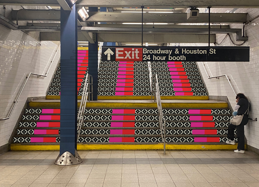 Kate Spade creative at Broadway & Lafayette stairway