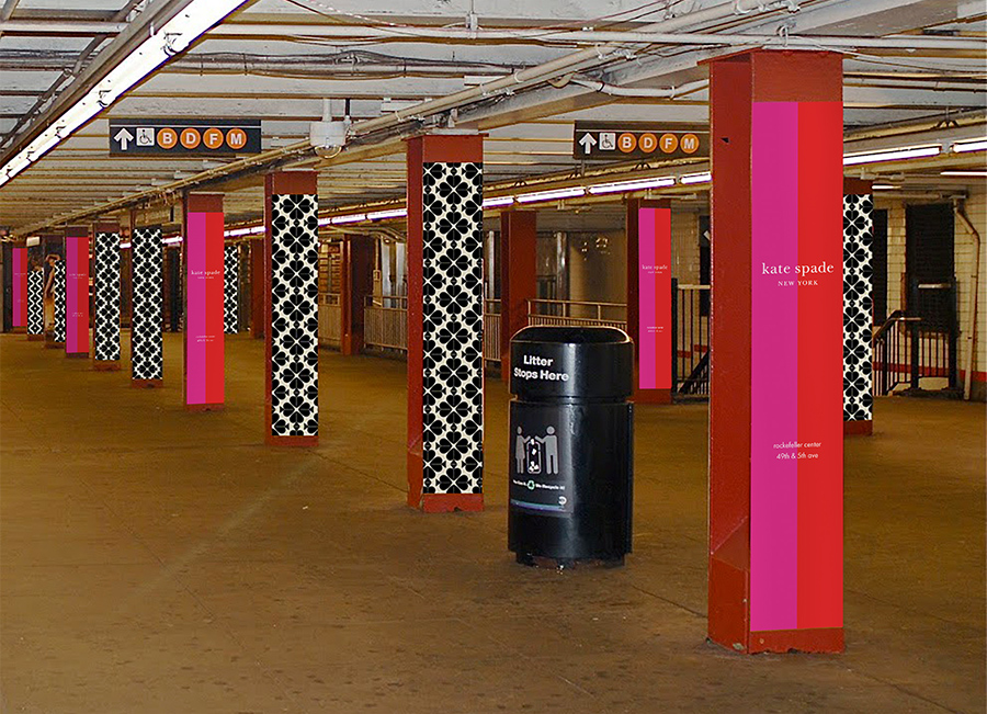 Columns in the subway with campaign graphics