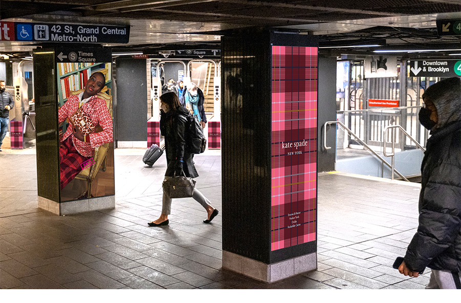 Backlit columns and turnstiles