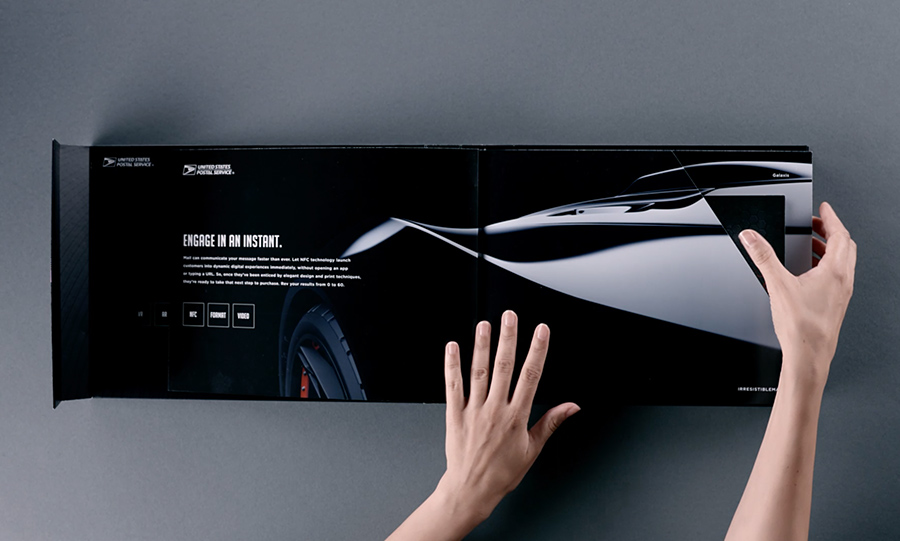 USPS book spread with interactive mailer 1