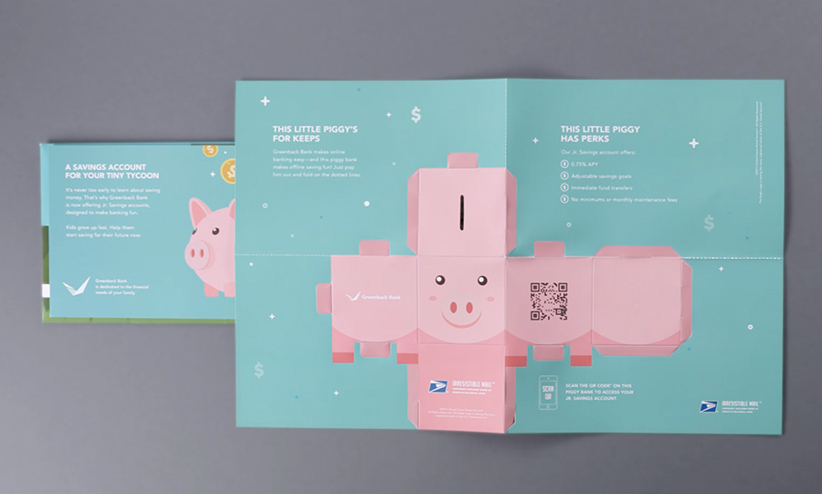 3D piggy bank mailer 3