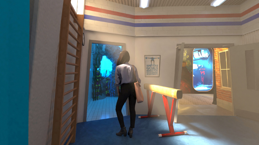 Gymnasium section and entrances to other athlete experiences