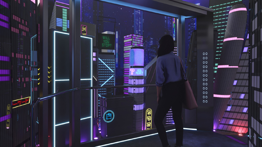 Kasumi Ishikawa exhibit styled as a modern city